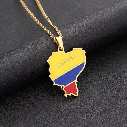 2024 New Fashion Stainless Steel Ecuador Map Necklace for Men and Women Geometric Ethnic Style Collarbone Chain Anniversary Smal