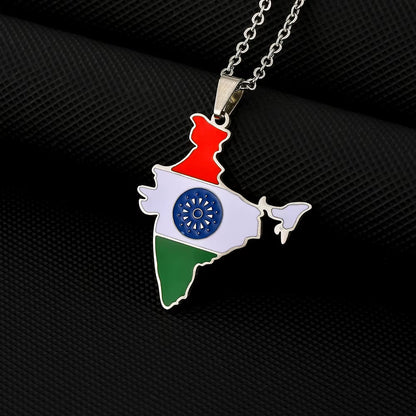 Fashion Republic of India Map Flag Pendant Necklace Stainless Steel Men Women भारत गणराज्य Maps Jewelry Gift