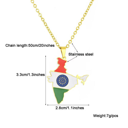 Fashion Republic of India Map Flag Pendant Necklace Stainless Steel Men Women भारत गणराज्य Maps Jewelry Gift