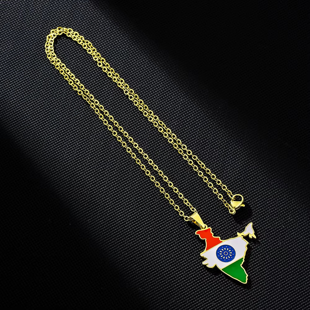 Fashion Republic of India Map Flag Pendant Necklace Stainless Steel Men Women भारत गणराज्य Maps Jewelry Gift