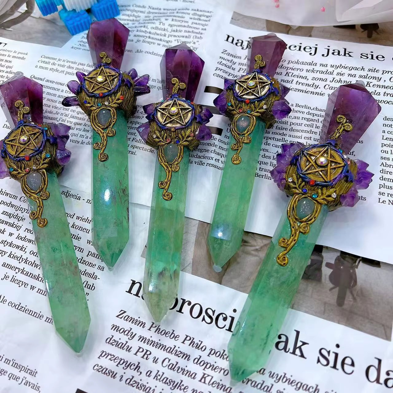 Handmade Crystal Magic Wand Healing Spiritual Witchcraft Magic Stick Incense Expanding Ore Crystal and Stone Natural Stone