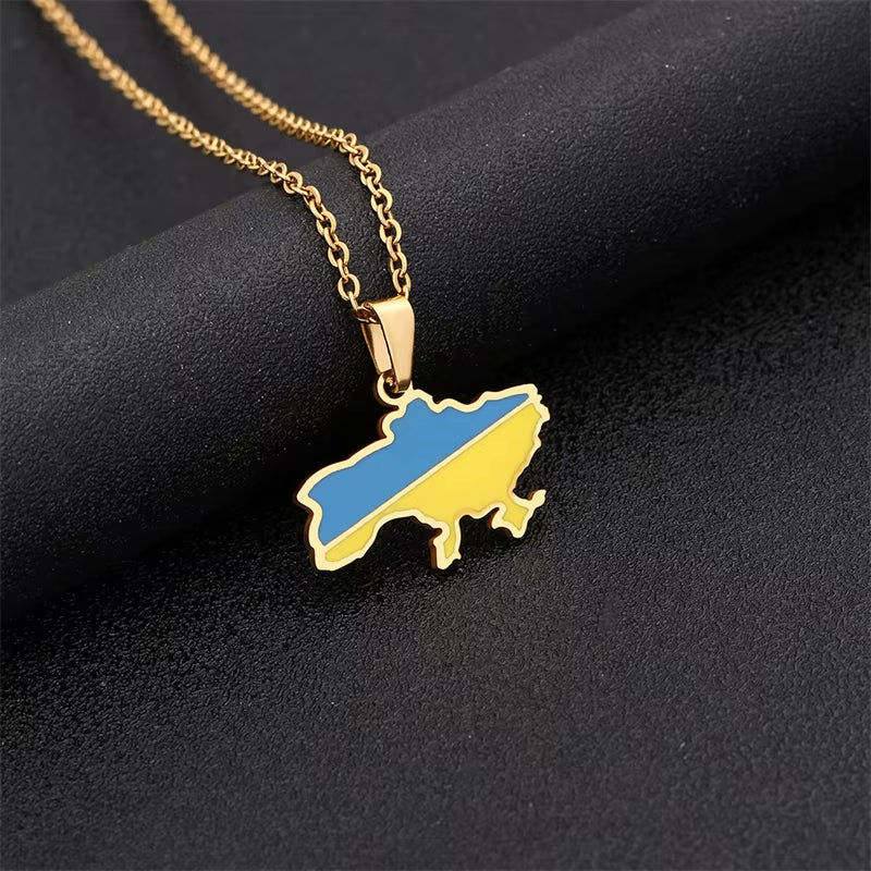 Exquisite Ukraine Map Pendant Necklace in Stainless Steel - Elegant Gold and Silver Color Options for Trendy Gifts