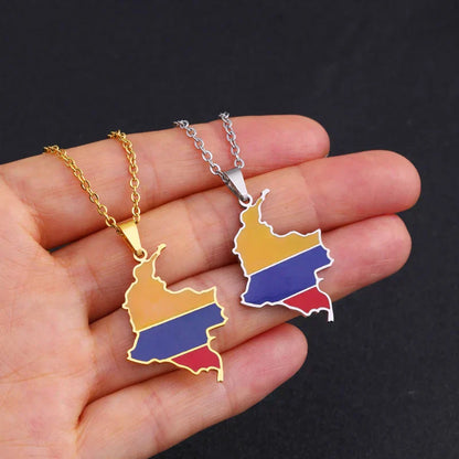 Stainless Steel Colombian Map Flag Pendant Necklaces Gold Silver Color Country Men Women Map Jewelry Gift