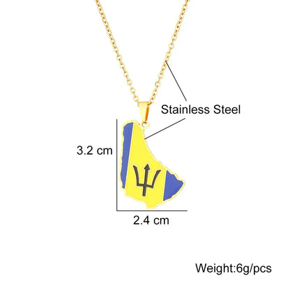 Barbados Map Flag Pendant Necklace Stainless Steel for Women Girls Gold Silver Color Charm Fashion Caribbean Sea Jewelry Gift