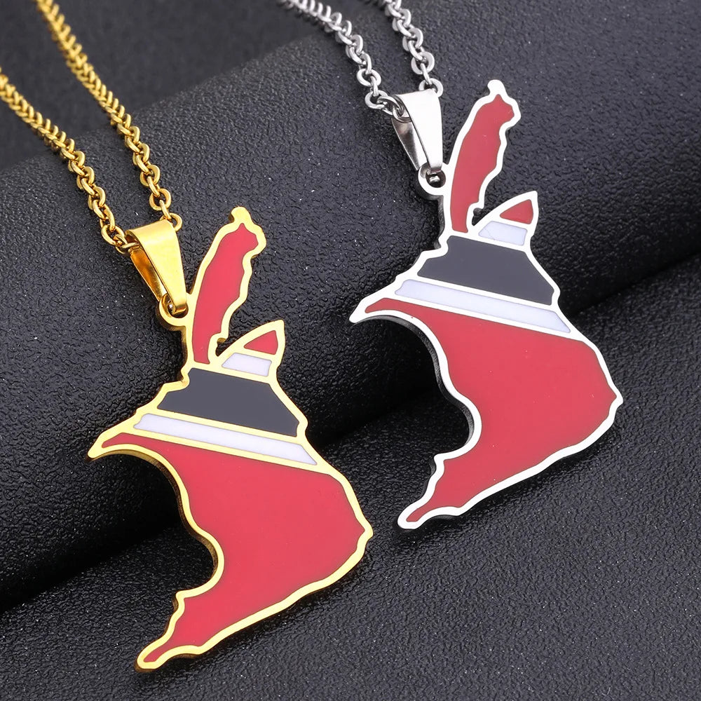 Discover the Elegant, Trinidad and Tobago Map Necklace - Perfect for gift for your Trini girl friend, Embrace Unique Geometric Ethnic Style!  Stainless Steel