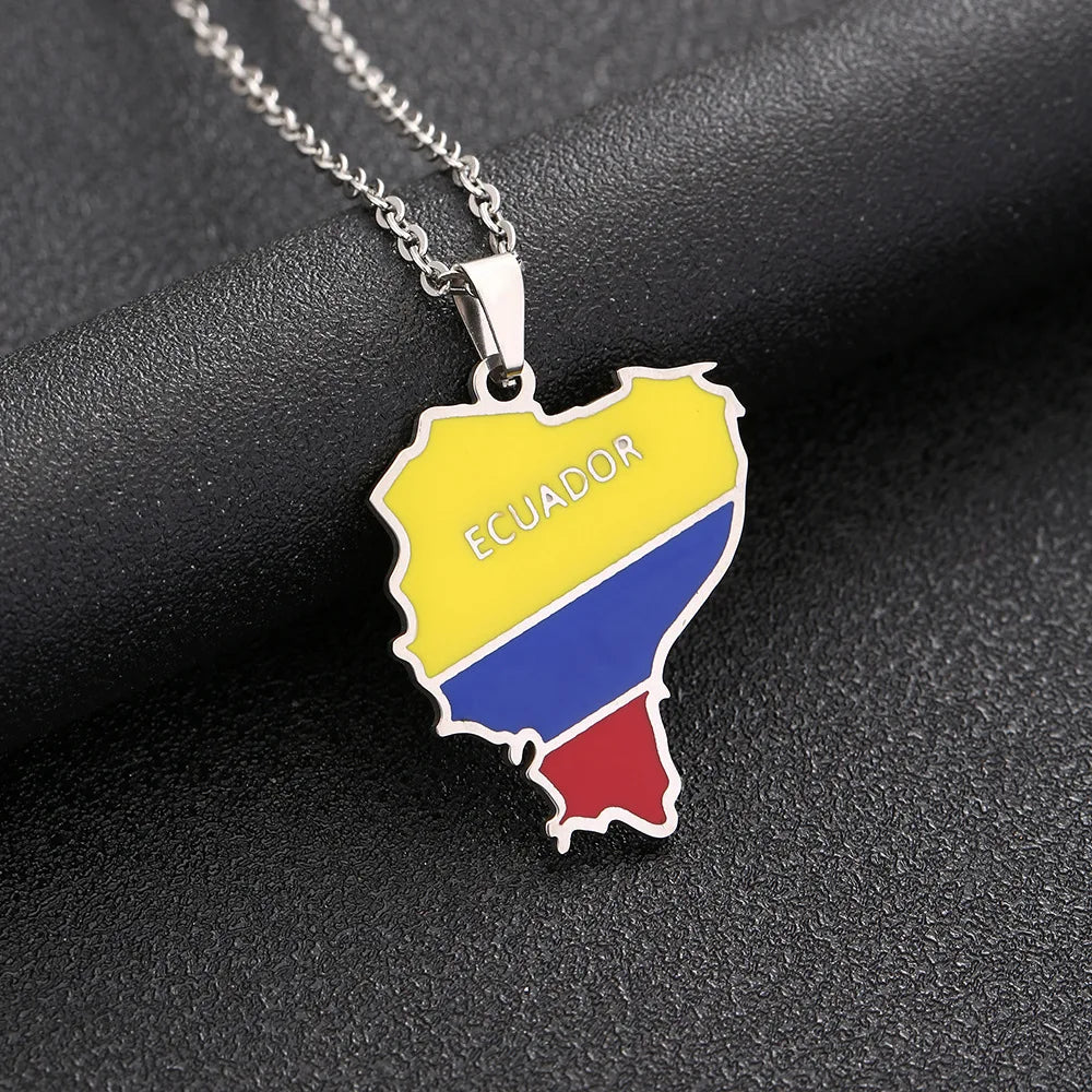 2024 New Fashion Stainless Steel Ecuador Map Necklace for Men and Women Geometric Ethnic Style Collarbone Chain Anniversary Smal