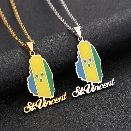 2024 New Fashion Stainless Steel Saint Vincent Map Necklace for Men and Women Geometric Titanium Steel Pendant Ethnic Style Coll