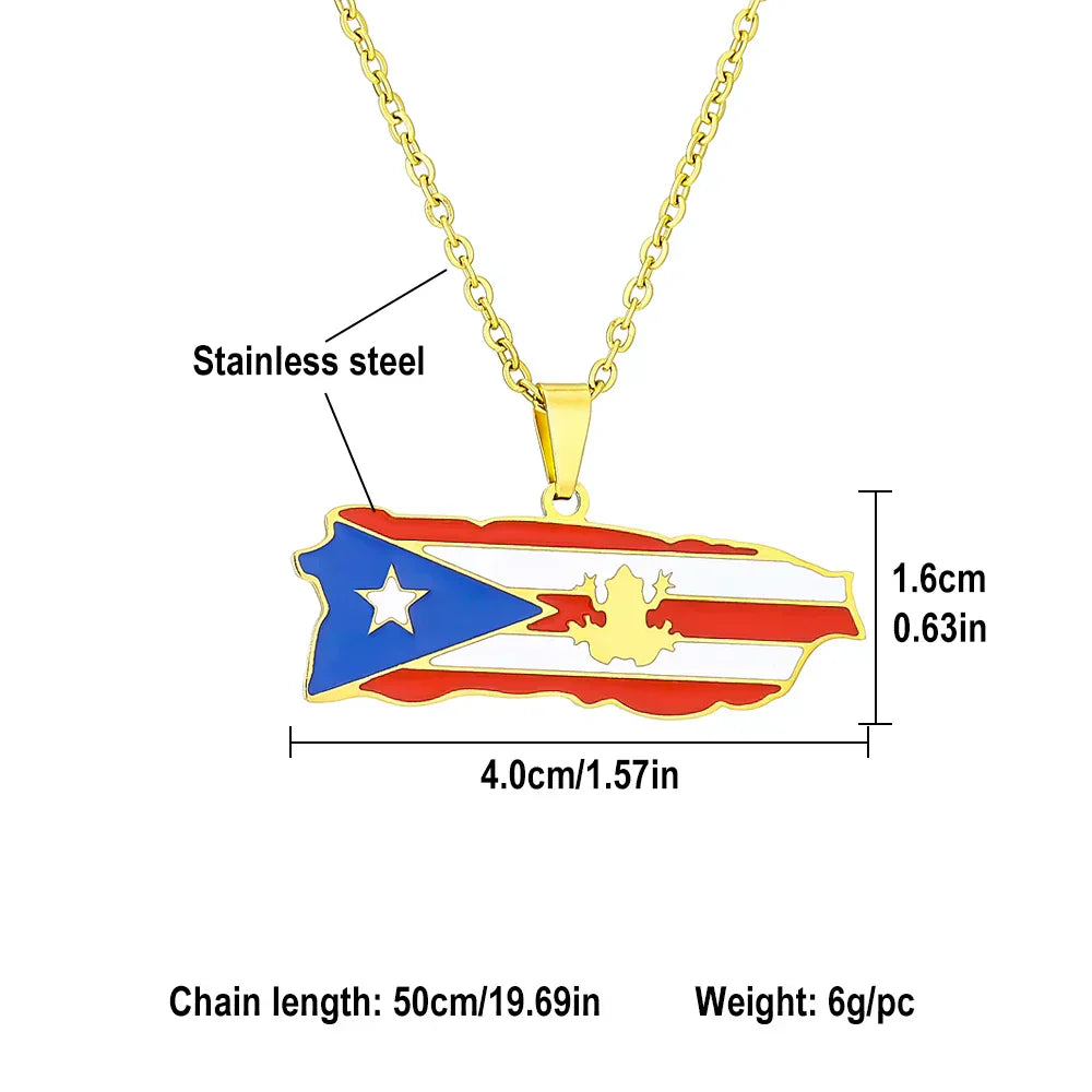 Fashion USA Puerto Rico Map Flag Pendant Necklaces Stainless Steel Maps Jewelry for Men Women Gift