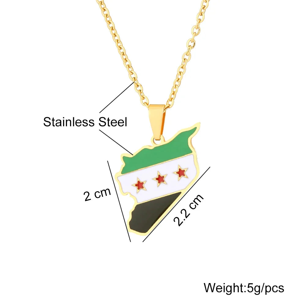 Fashion Free Syrian Army Map Flag Pendant Necklace Stainless Steel Gold/Silver Color Syrians Men Women Maps Jewelry Ethnic Gift