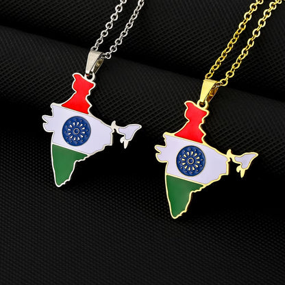 Fashion Republic of India Map Flag Pendant Necklace Stainless Steel Men Women भारत गणराज्य Maps Jewelry Gift