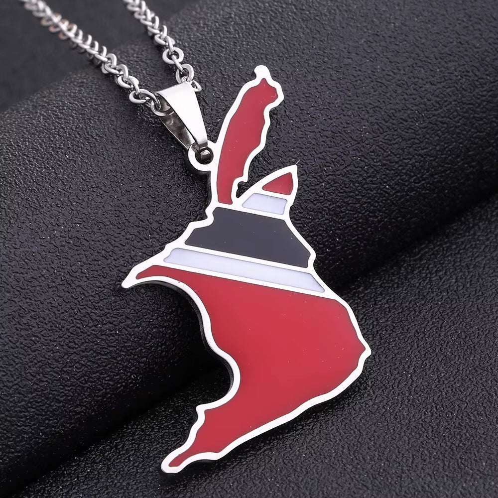 Discover the Elegant, Trinidad and Tobago Map Necklace - Perfect for gift for your Trini girl friend, Embrace Unique Geometric Ethnic Style!  Stainless Steel