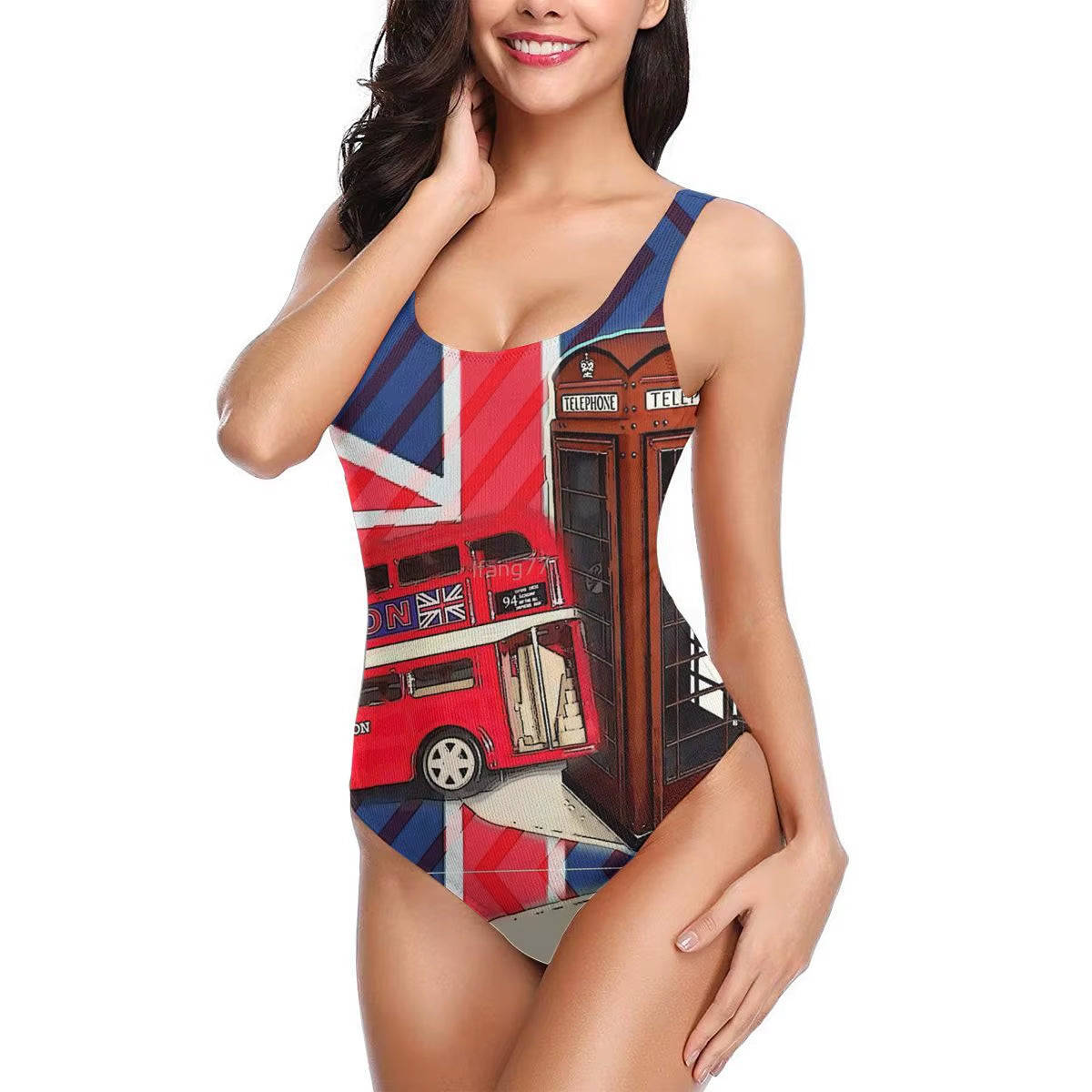 Union Jack London Bus Vintage Red Telephone Booth Bikinis Women Swimsuit Low Waist Elastic Women Swimming Pool Beach Wear M3